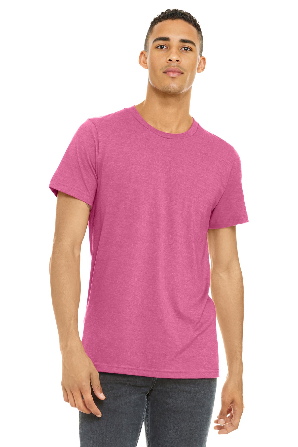 Front View of HtrChrtyPk BELLA+CANVAS Unisex Heather CVC Short Sleeve Tee. BC3001CVC