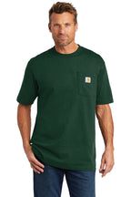 Front View of Hunter Green Carhartt Workwear Pocket Short Sleeve T-Shirt. CTK87