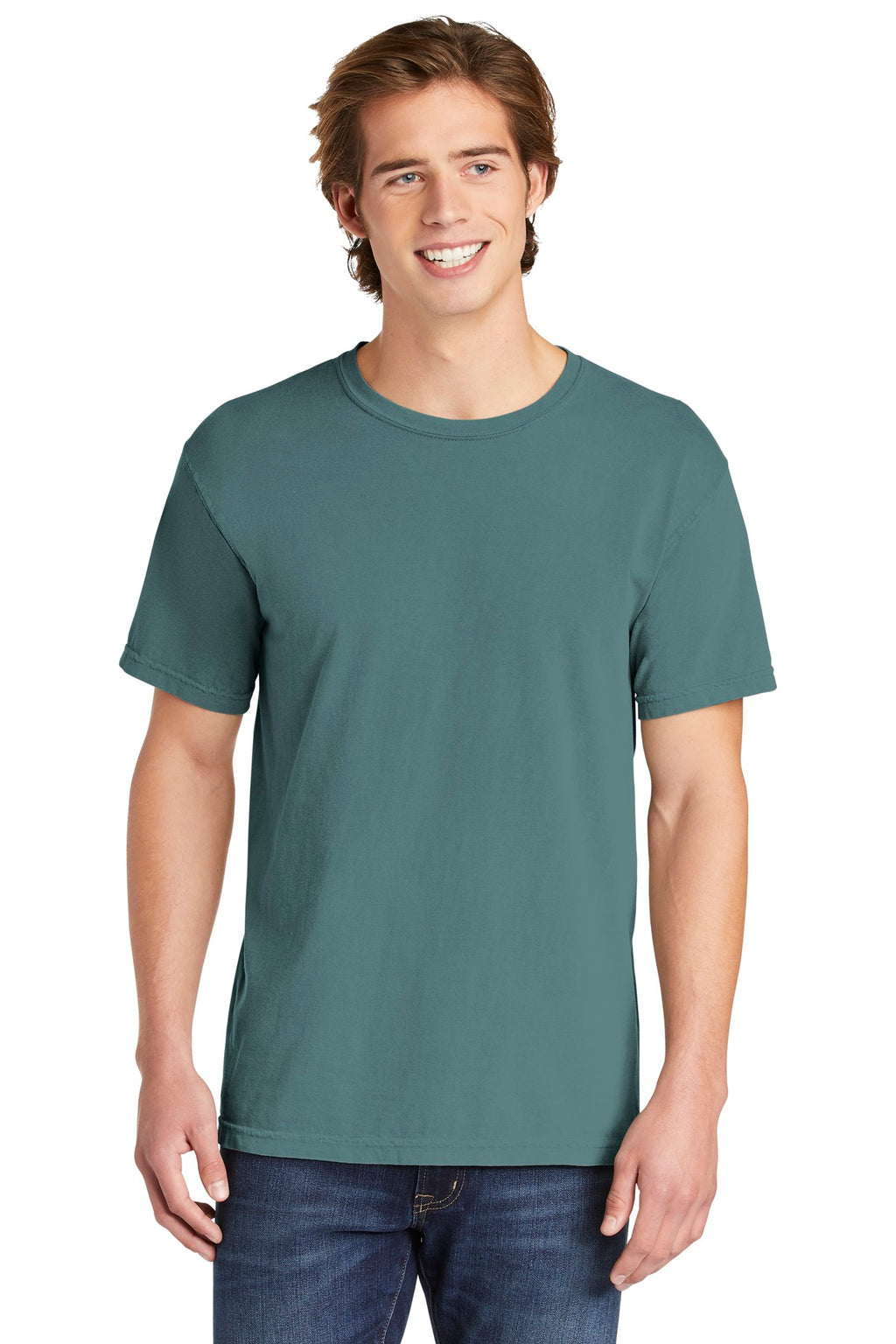 Front View of Ice Blue COMFORT COLORS Heavyweight Ring Spun Tee. 1717