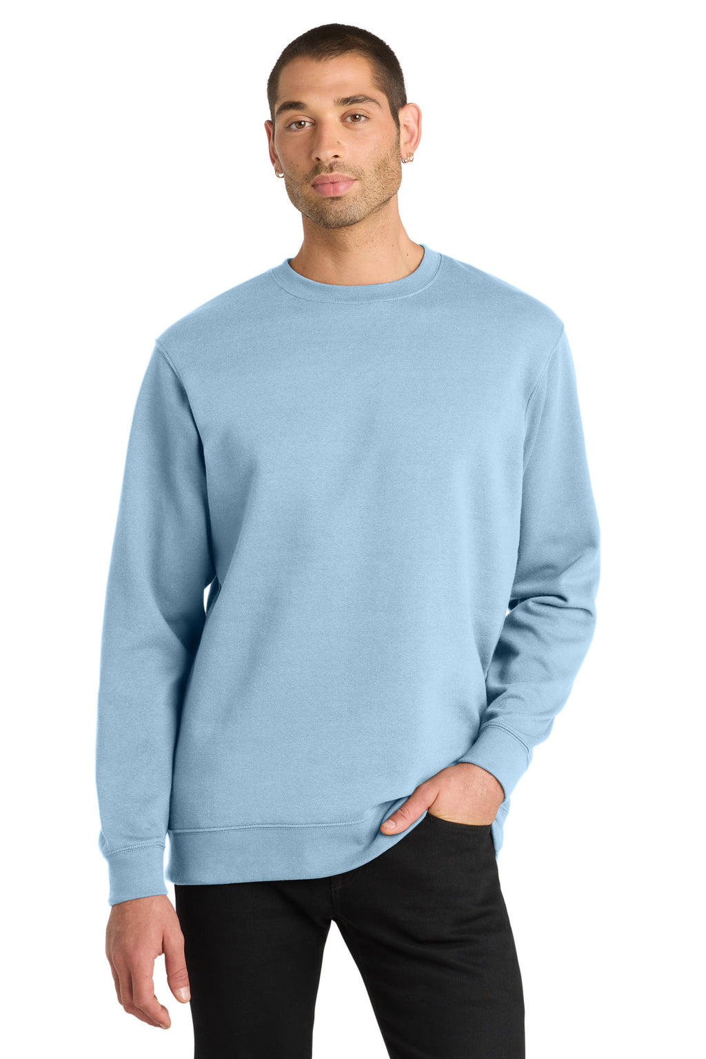 Front View of Ice Blue District V.I.T. Fleece Crew DT6104