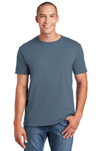 Front View of Indigo Blue Gildan Softstyle T-Shirt. 64000