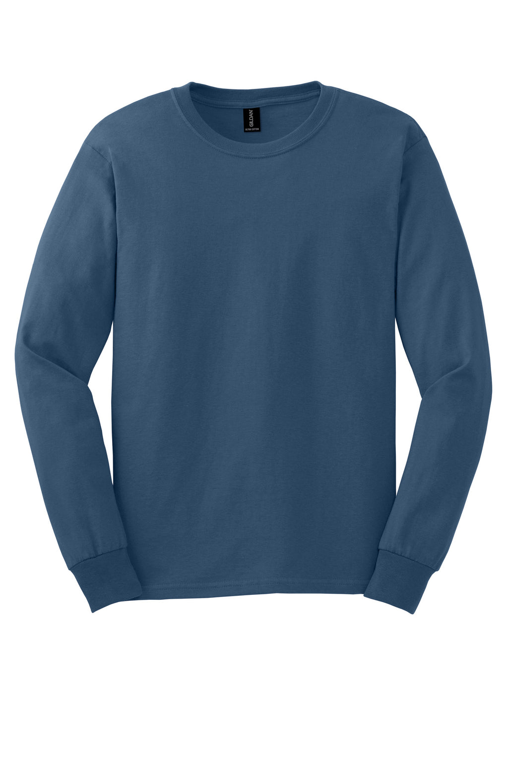Front View of Indigo Blue Gildan - Ultra Cotton 100% US Cotton Long Sleeve T-Shirt. G2400