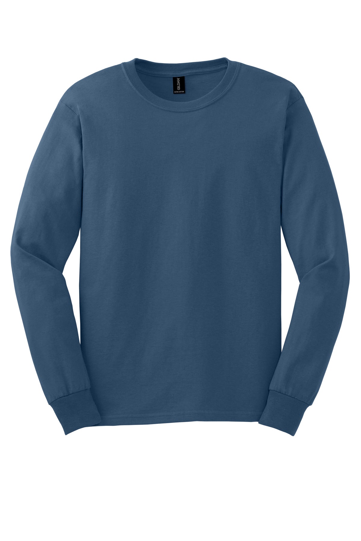 Front View of Indigo Blue Gildan - Ultra Cotton 100% US Cotton Long Sleeve T-Shirt. G2400