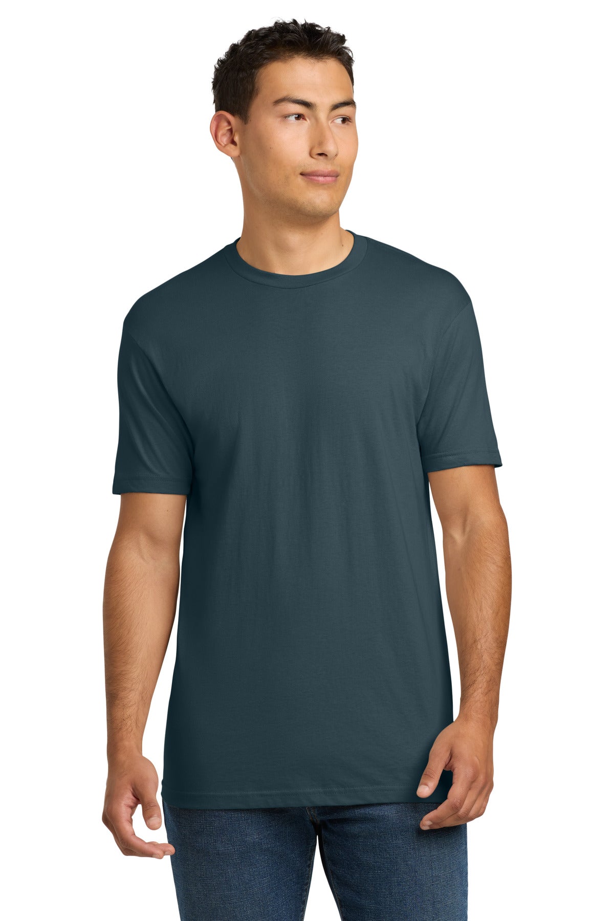Front View of Indigo Next Level Apparel Adult Cotton Tee. NL3600