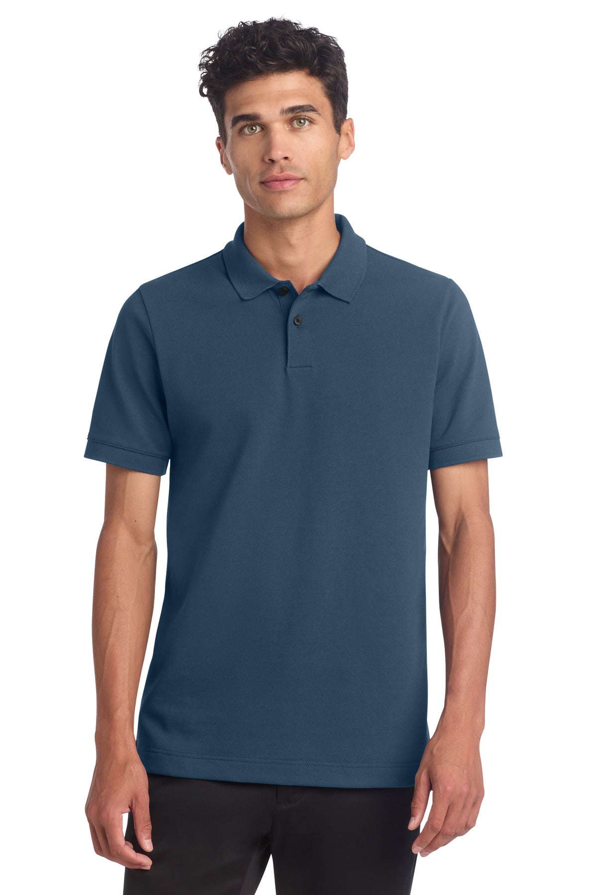 Front View of InsBlue Mercer+Mettle Stretch Heavyweight Pique Polo MM1000