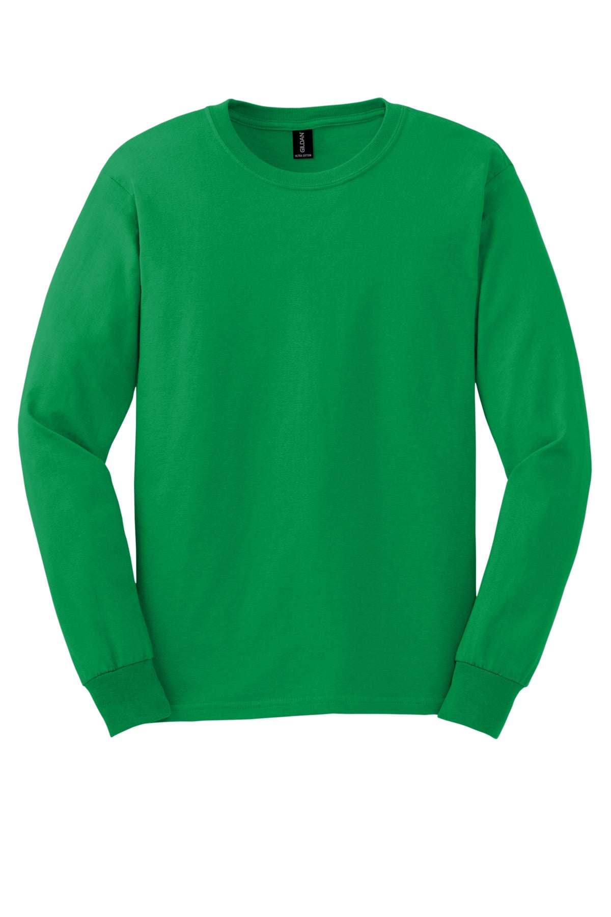 Front View of Irish Green Gildan - Ultra Cotton 100% US Cotton Long Sleeve T-Shirt. G2400