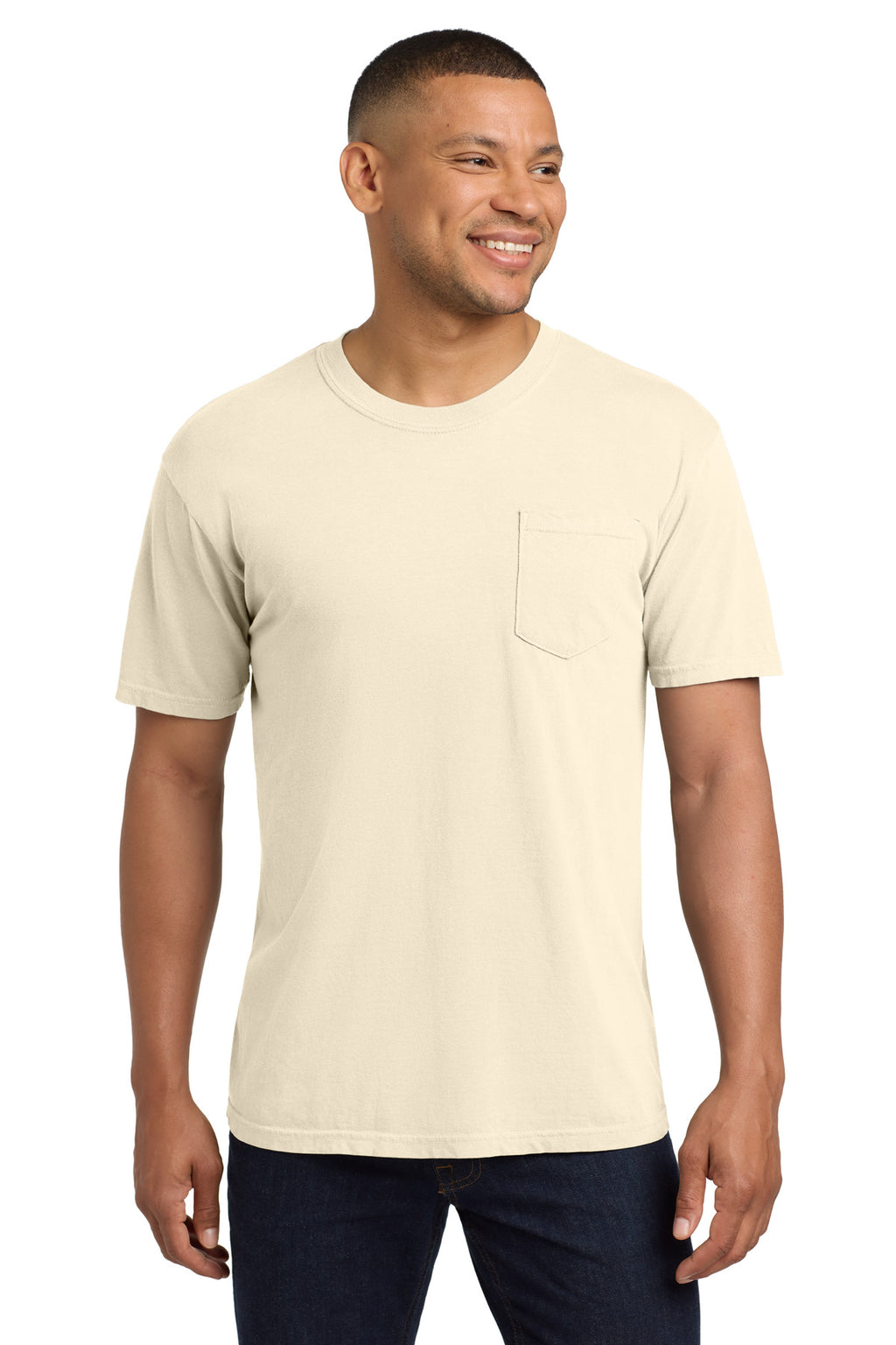 Front View of Ivory COMFORT COLORS Heavyweight Ring Spun Pocket Tee. 6030