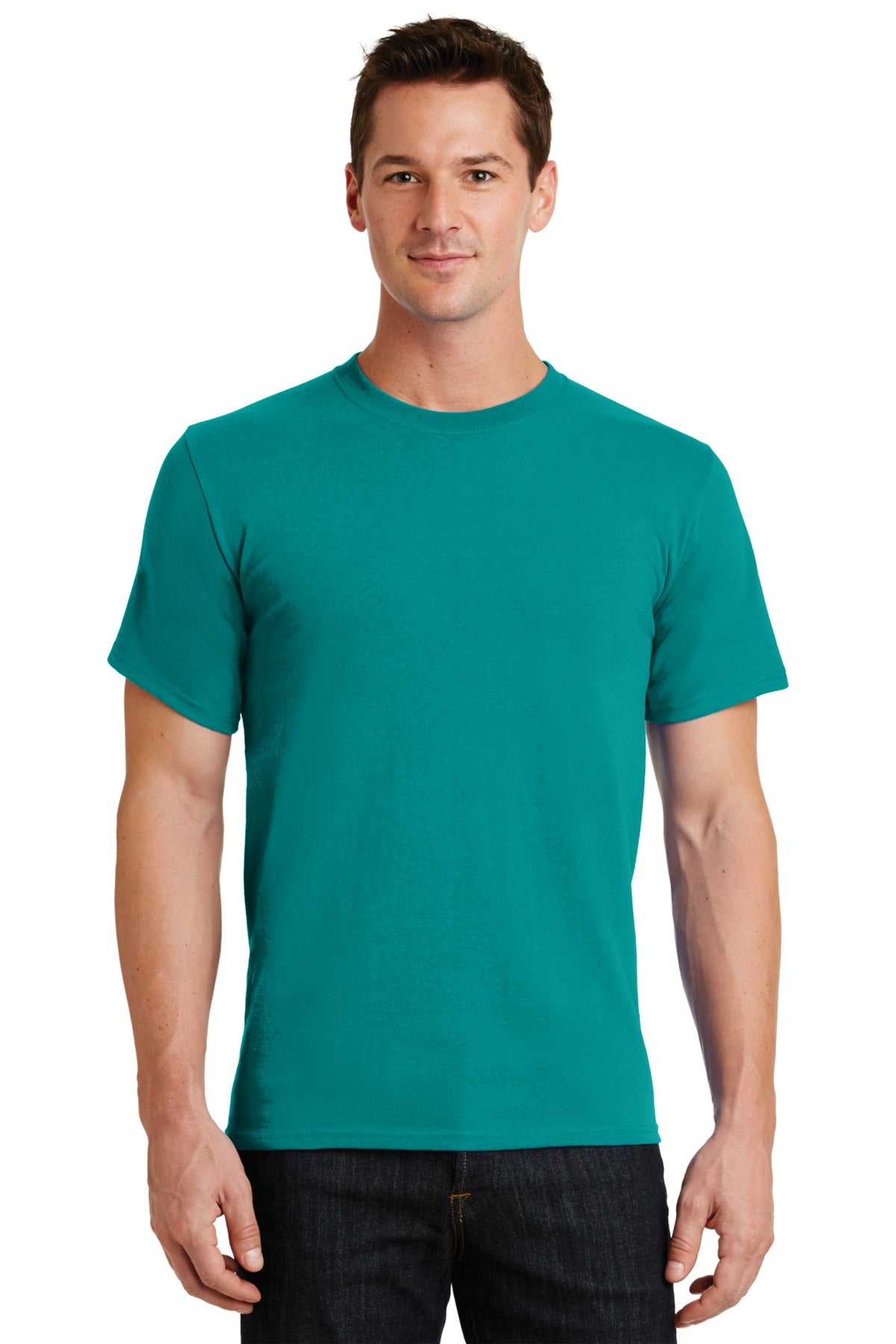 Front View of Jade Green Port & Co Essential Tee. PC61