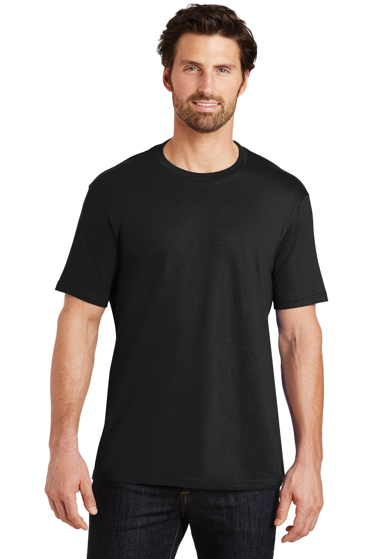 Front View of Jet Black District Perfect Weight Tee. DT104
