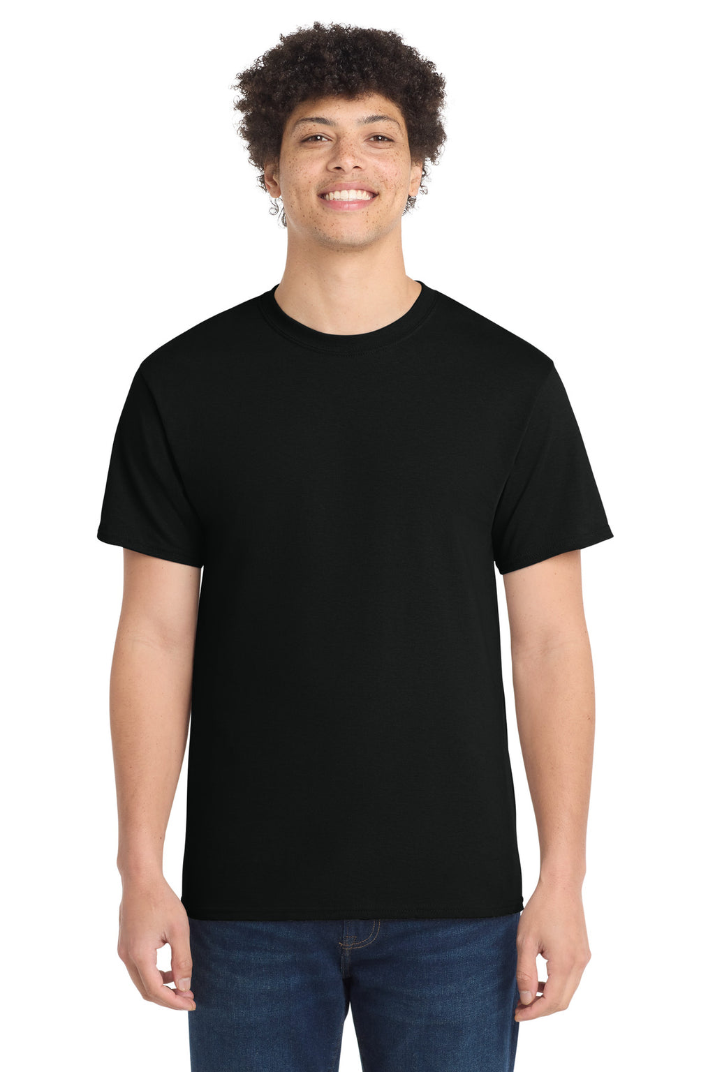 Front View of Jet Black Port & Co Core Cotton Tee. PC54