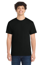 Front View of Jet Black Port & Co Core Cotton Tee. PC54