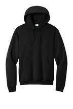 Front View of Jet Black Port & Co Core Fleece Pullover Hooded Sweatshirt. PC78H