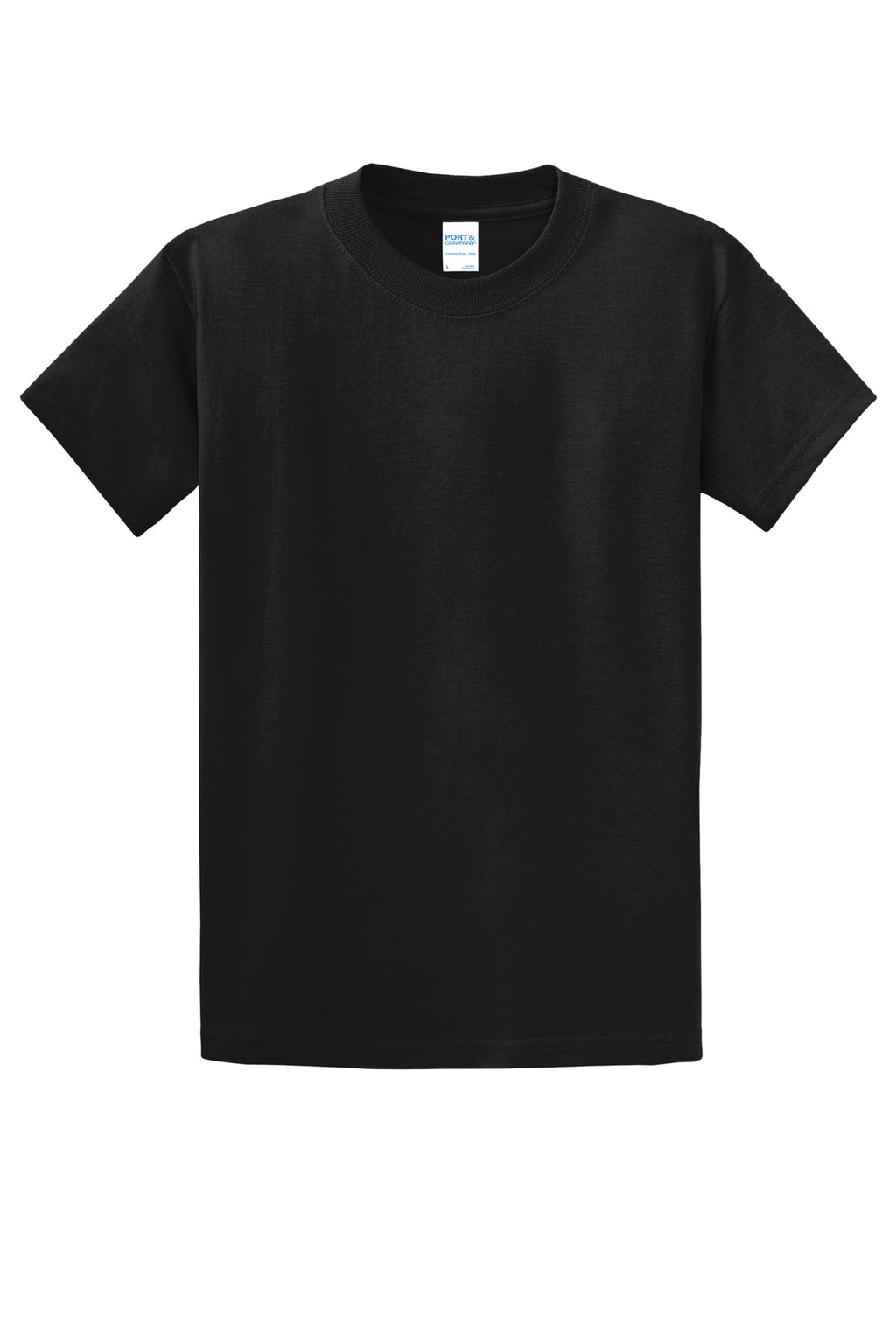 Front View of Jet Black Port & Co Essential Tee. PC61