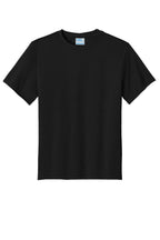 Front View of Jet Black Port & Co Youth Performance Tee. PC380Y