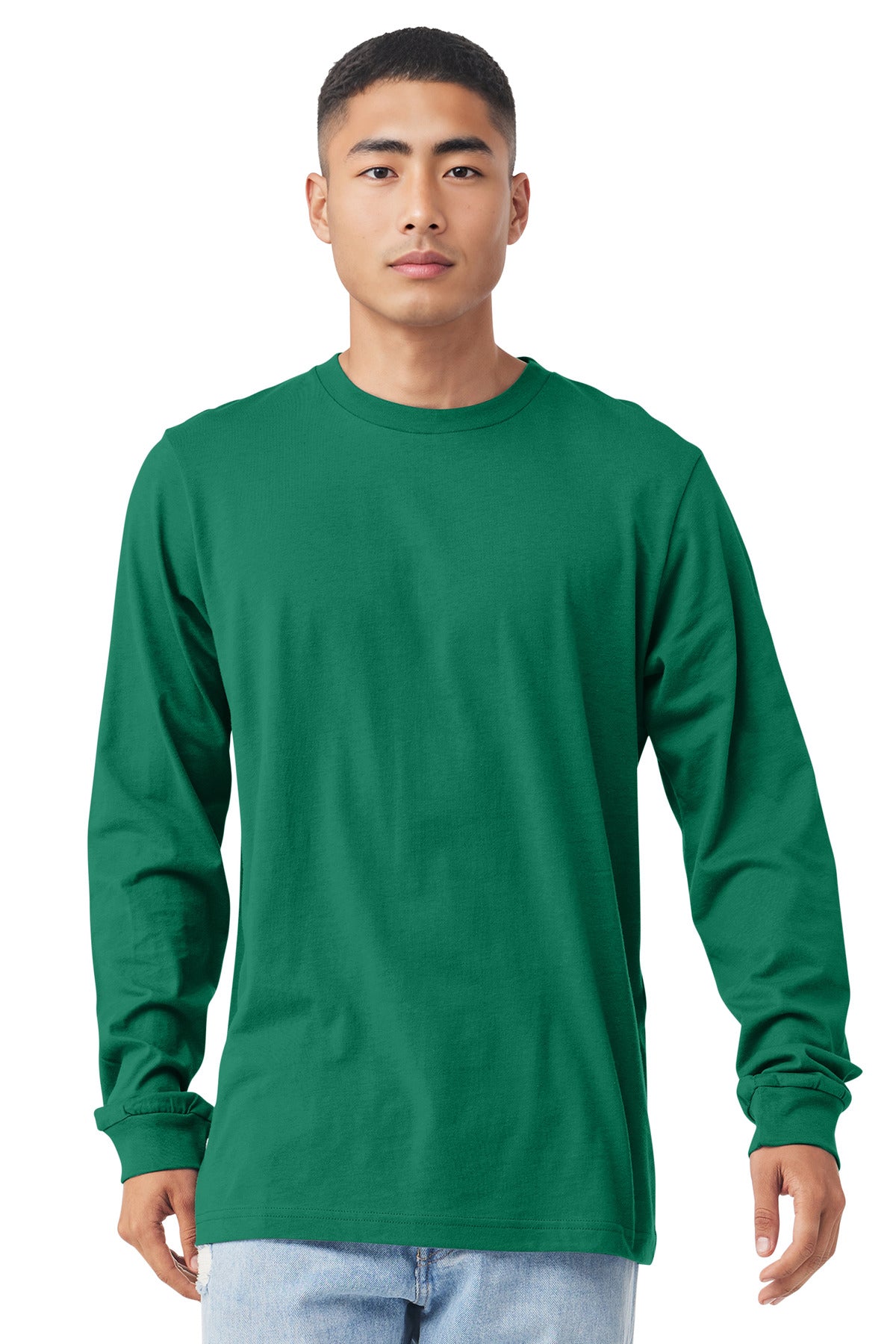 Front View of Kelly BELLA+CANVAS Unisex Jersey Long Sleeve Tee. BC3501
