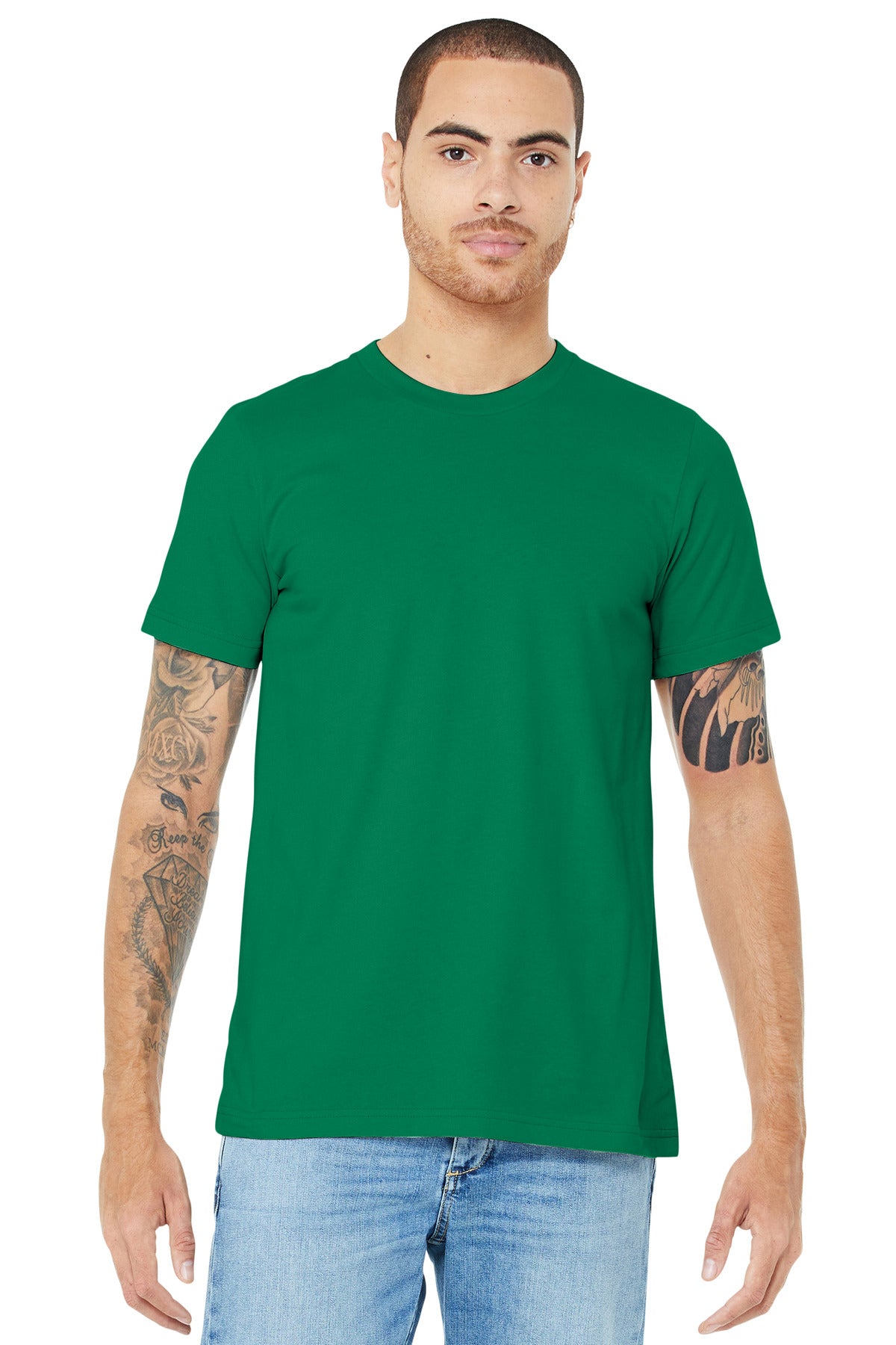 Front View of Kelly BELLA+CANVAS Unisex Jersey Short Sleeve Tee. BC3001