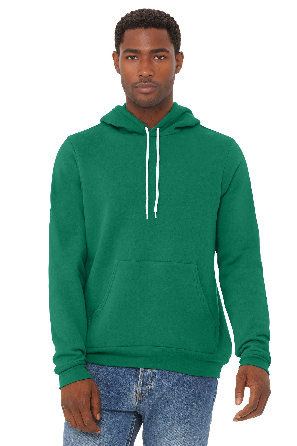 Front View of Kelly BELLA+CANVAS Unisex Sponge Fleece Pullover Hoodie. BC3719