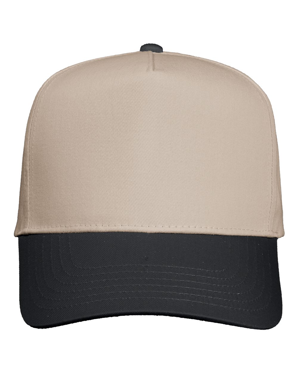Front View of Khaki/ Black Five-Panel Twill Cap - 8869