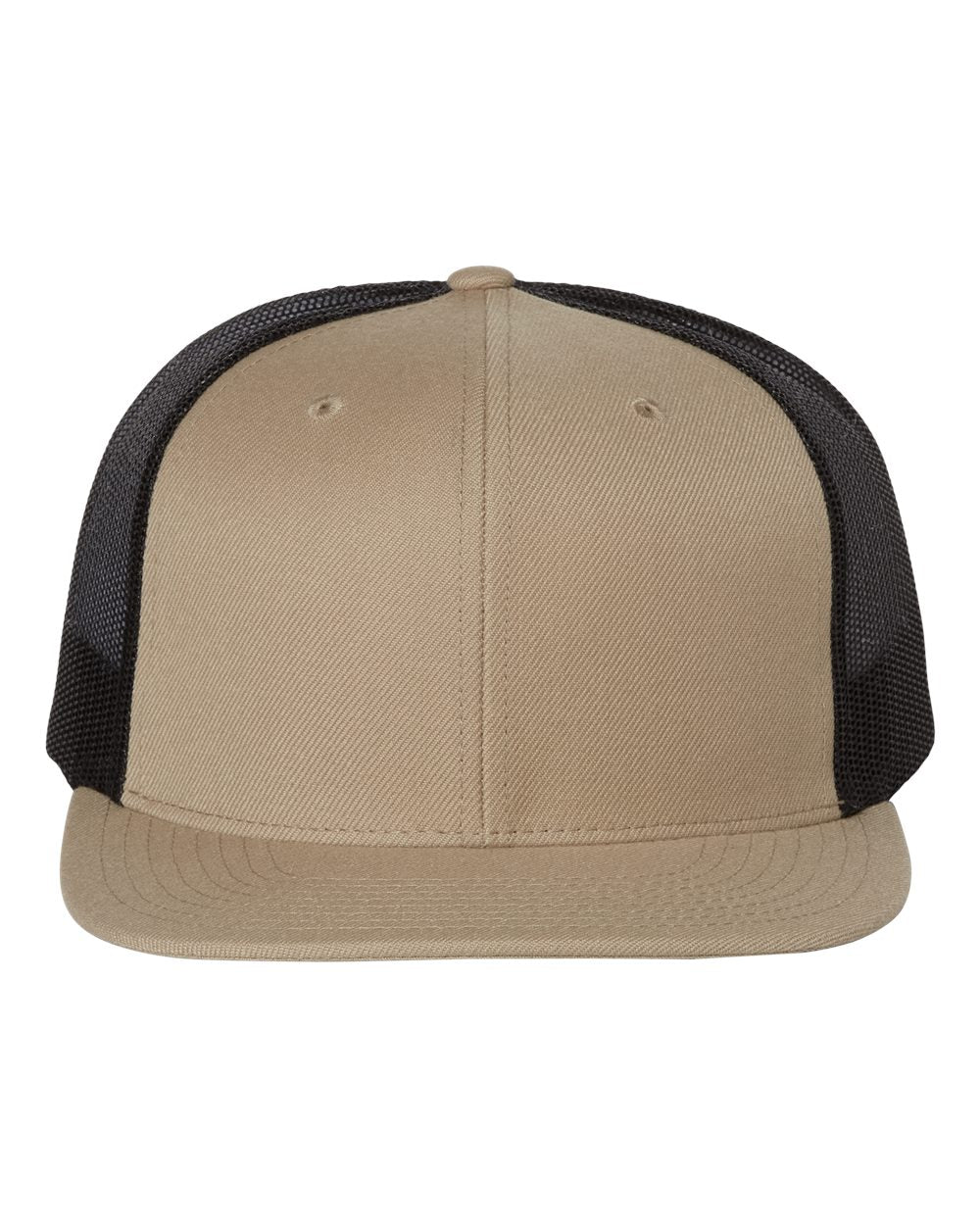 Front View of Khaki/ Black Wool Blend Flat Bill Trucker Cap - 511