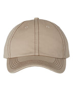 Front View of Khaki/ Brown Stitch Bio-Washed Classic Dad Hat - VC300A