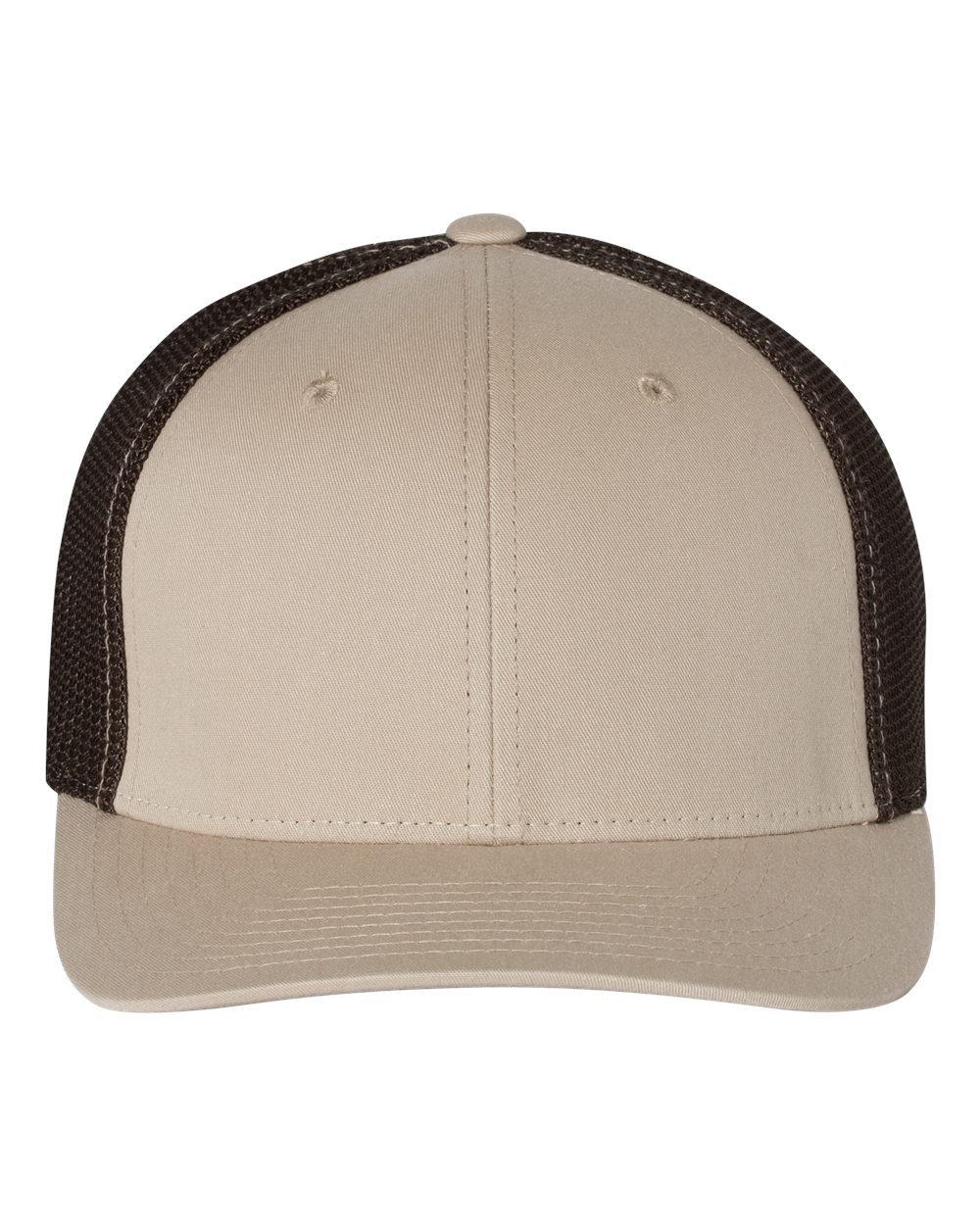 Front View of Khaki/ Coffee R-Flex Trucker Cap - 110