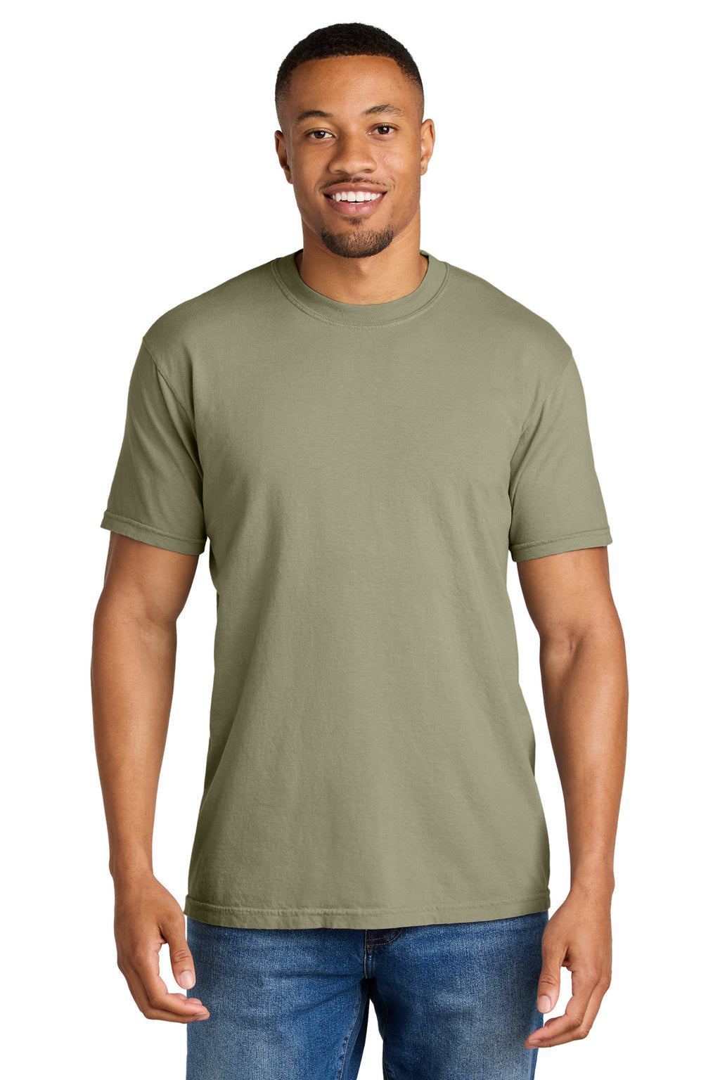 Front View of Khaki COMFORT COLORS Heavyweight Ring Spun Tee. 1717