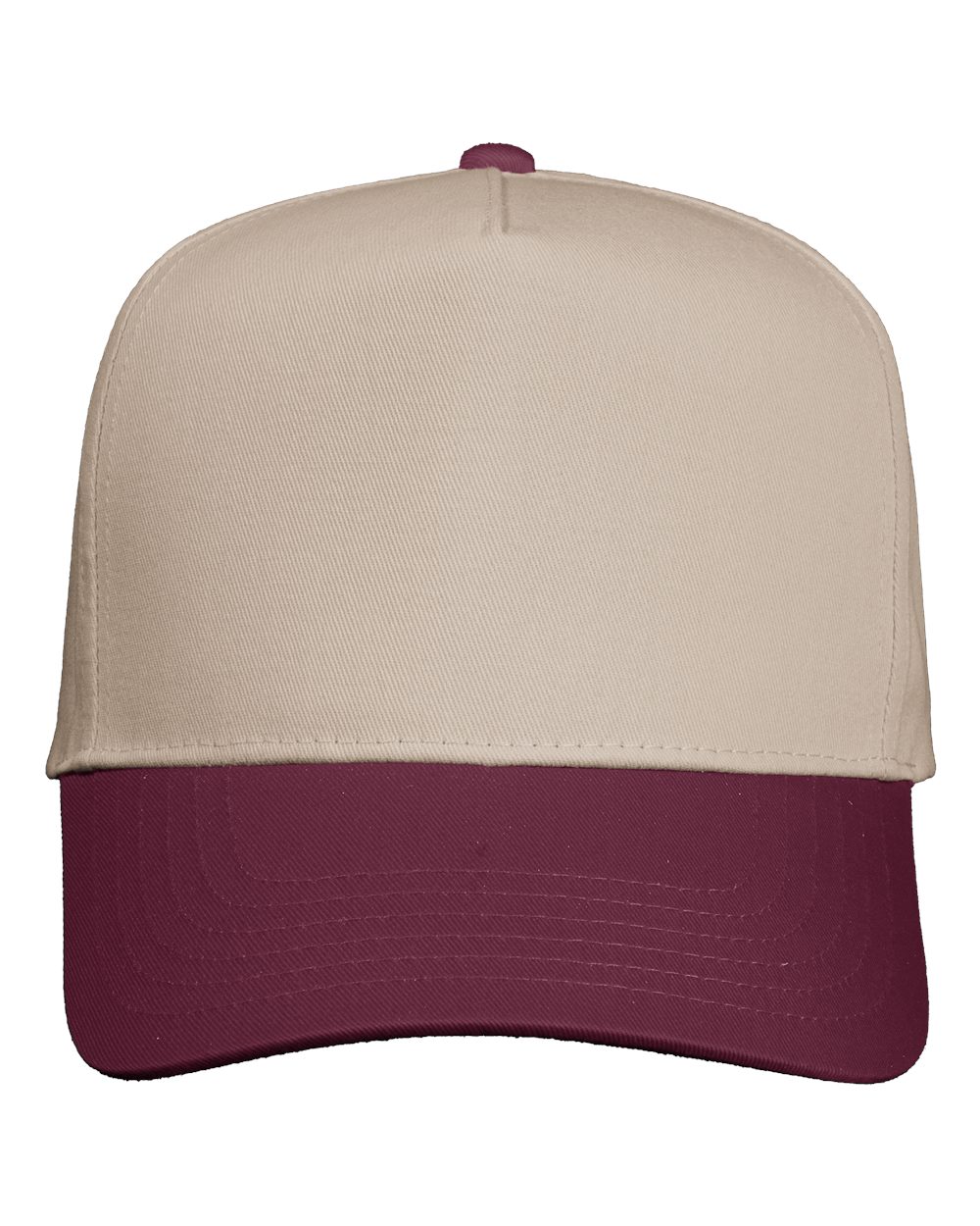 Front View of Khaki/ Maroon Five-Panel Twill Cap - 8869