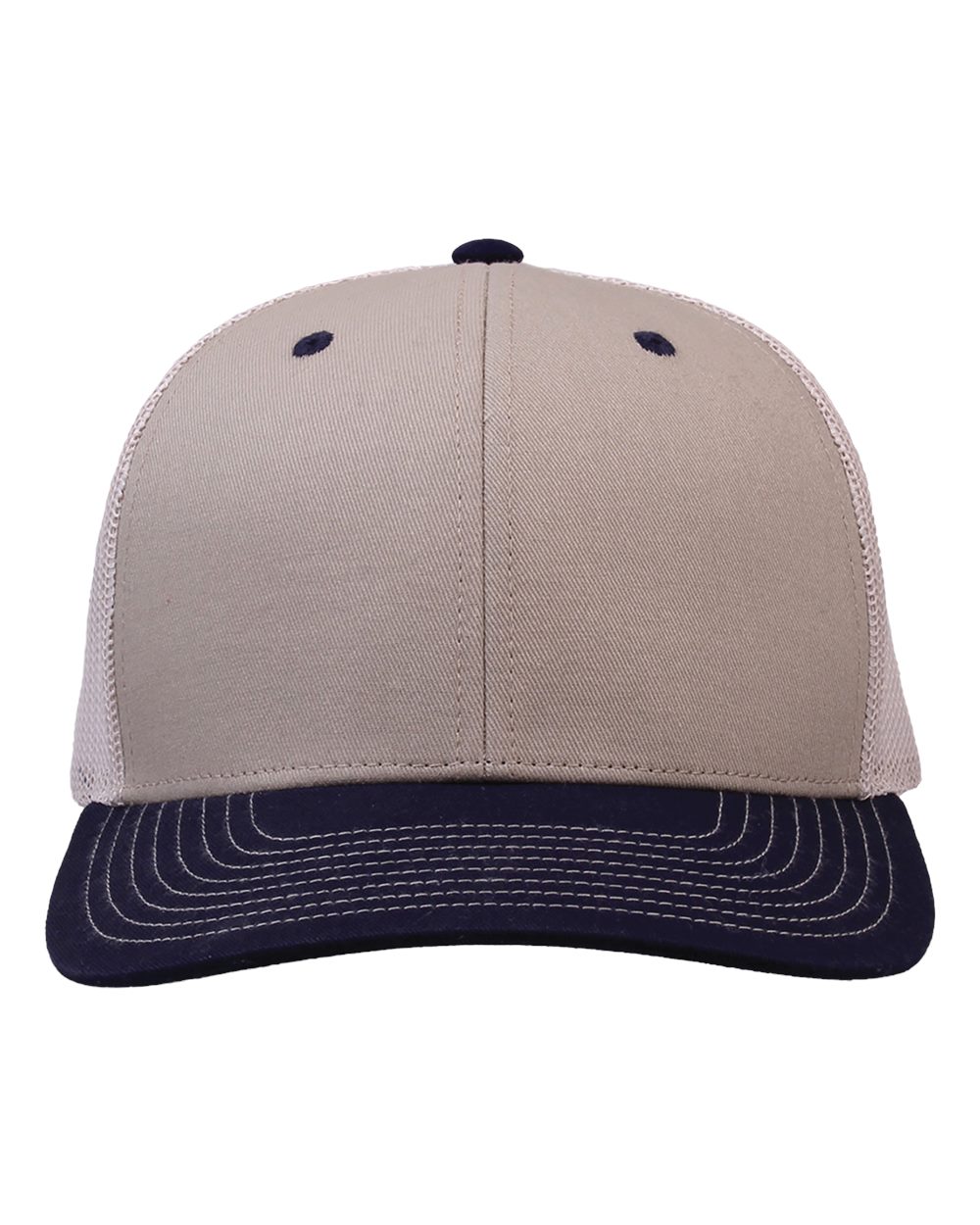 Front View of Khaki/ Navy/ Stone Everyday Trucker Cap - GB452E