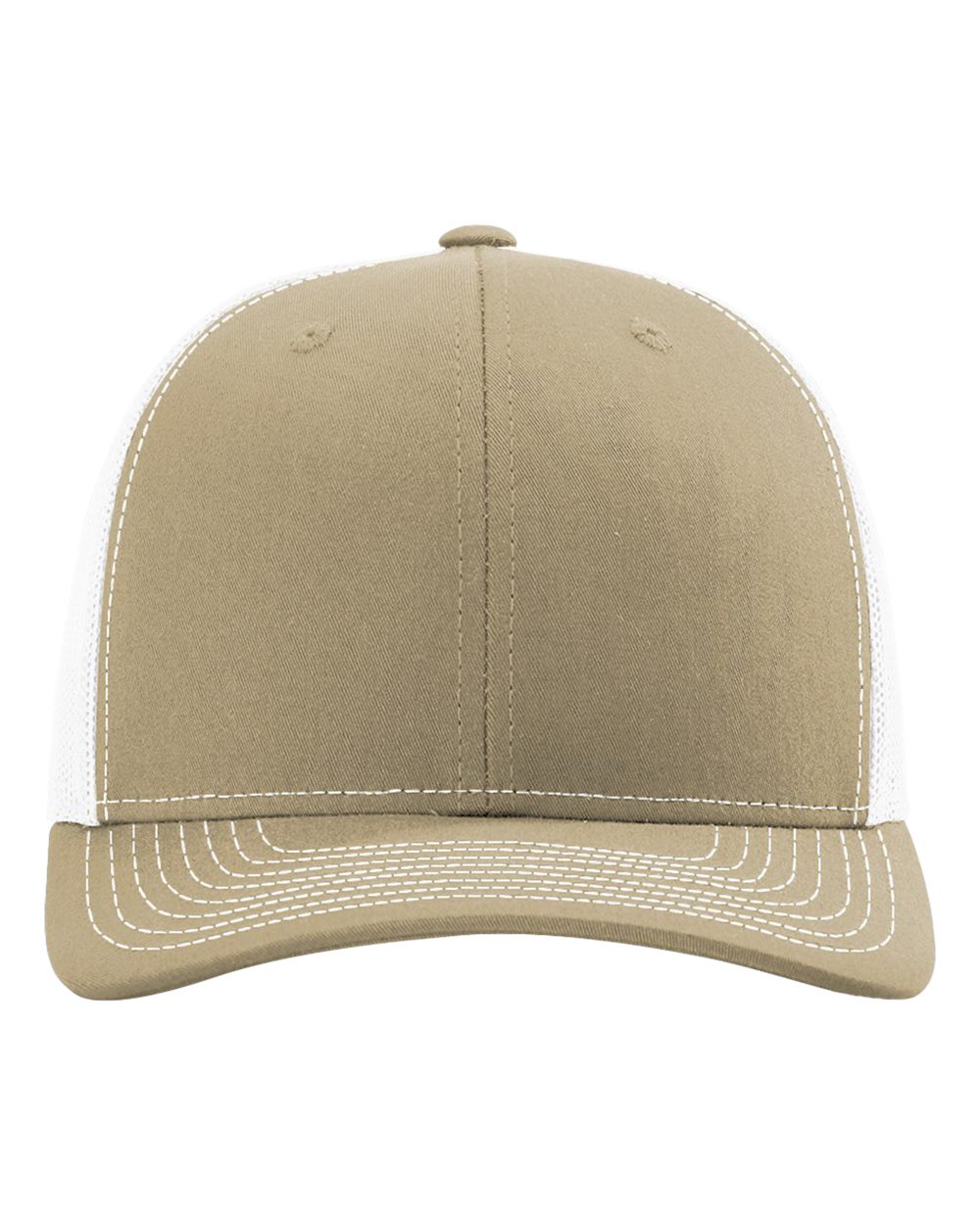 Front View of Khaki/ White Snapback Trucker Cap - 112