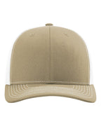 Front View of Khaki/ White Snapback Trucker Cap - 112