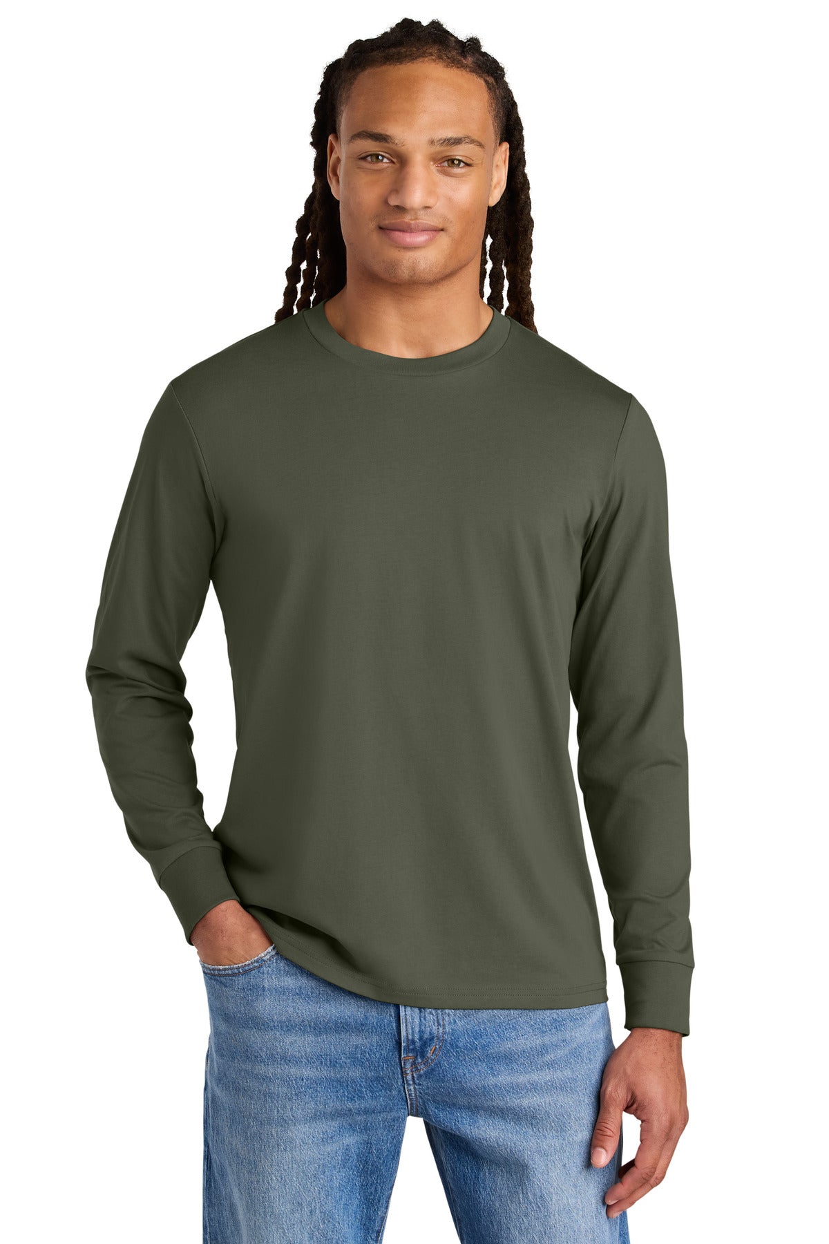 Front View of KhakiGreen Stanley/Stella Unisex Creator 2.0 Long Sleeve Tee SXU022