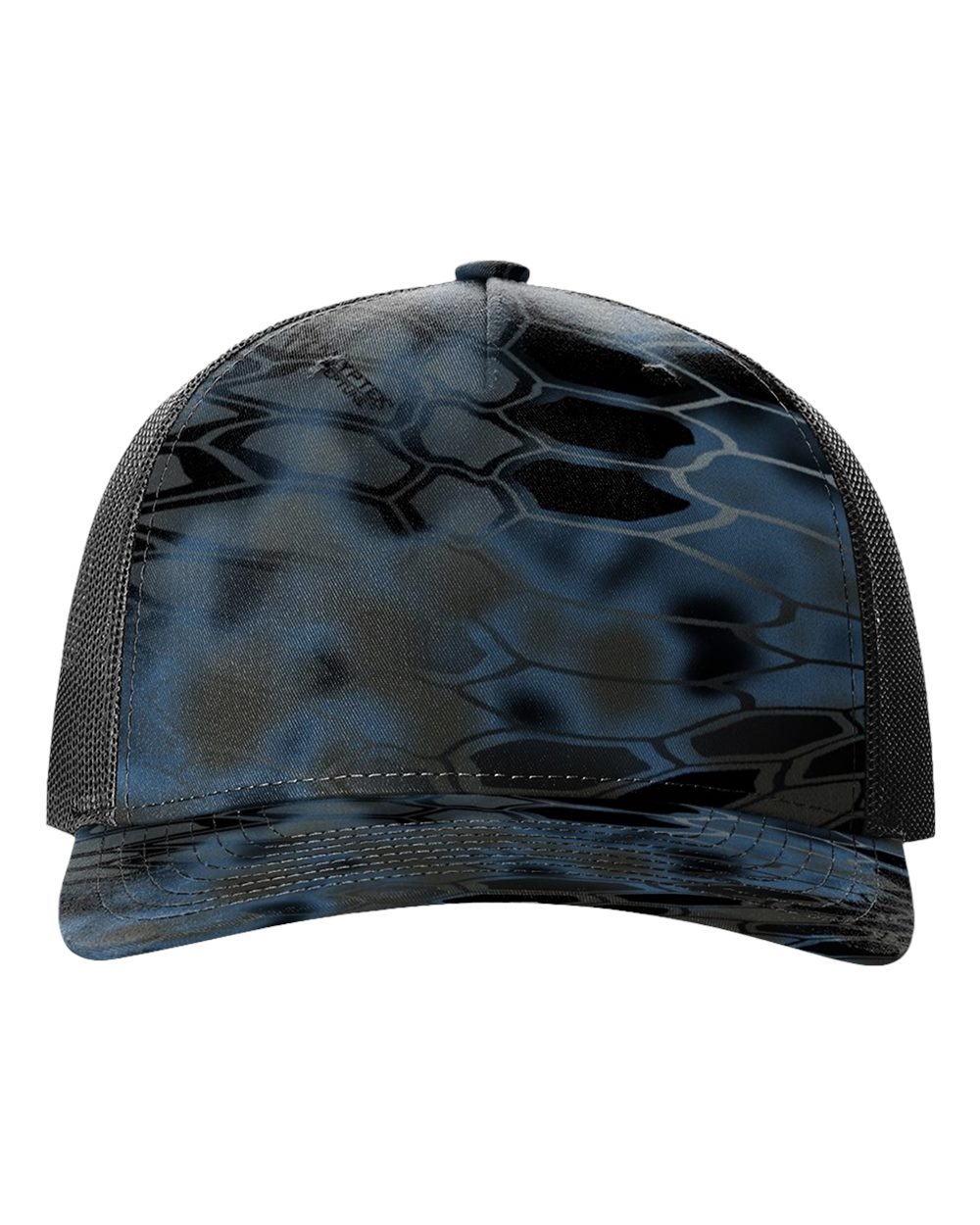 Front View of Kryptek Neptune/ Black Five-Panel Printed Trucker Cap - 112PFP