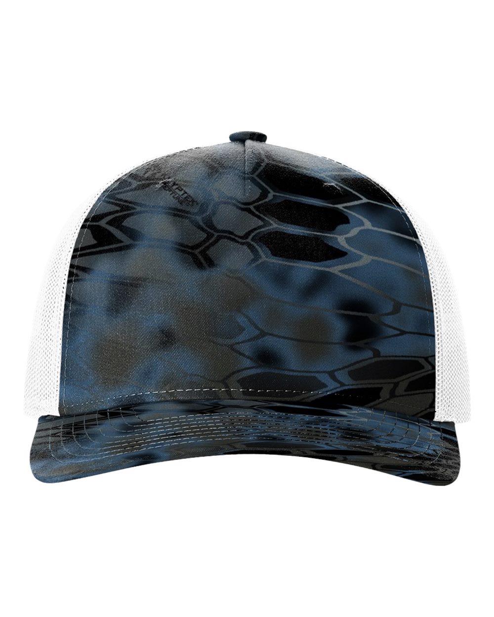 Front View of Kryptek Neptune/ White Five-Panel Printed Trucker Cap - 112PFP