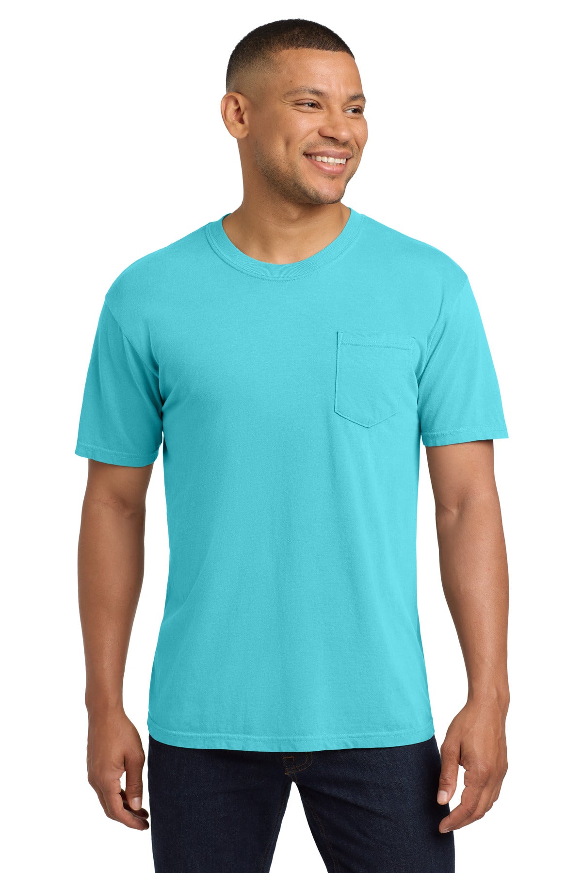 Front View of Lagoon COMFORT COLORS Heavyweight Ring Spun Pocket Tee. 6030