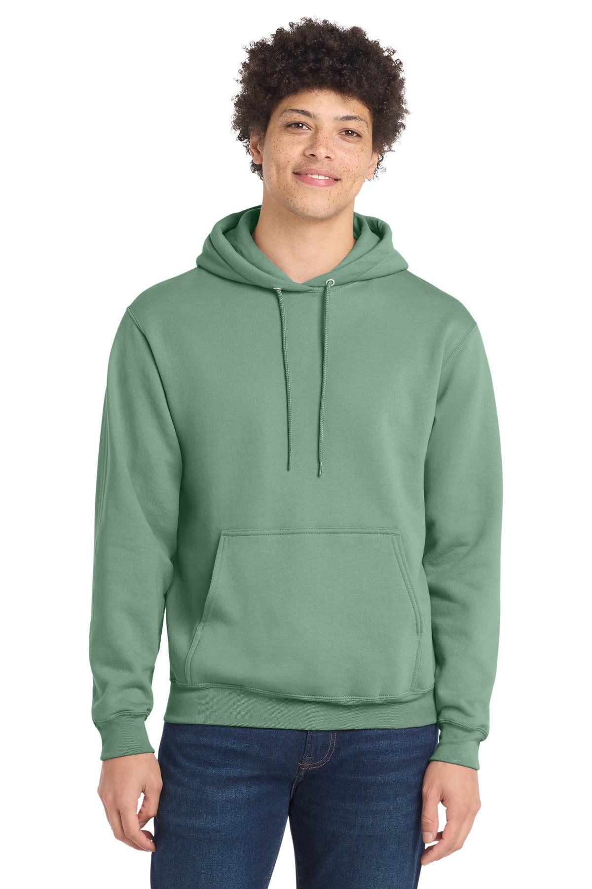 Front View of LaurelGrn Port & Co Core Fleece Pullover Hooded Sweatshirt. PC78H