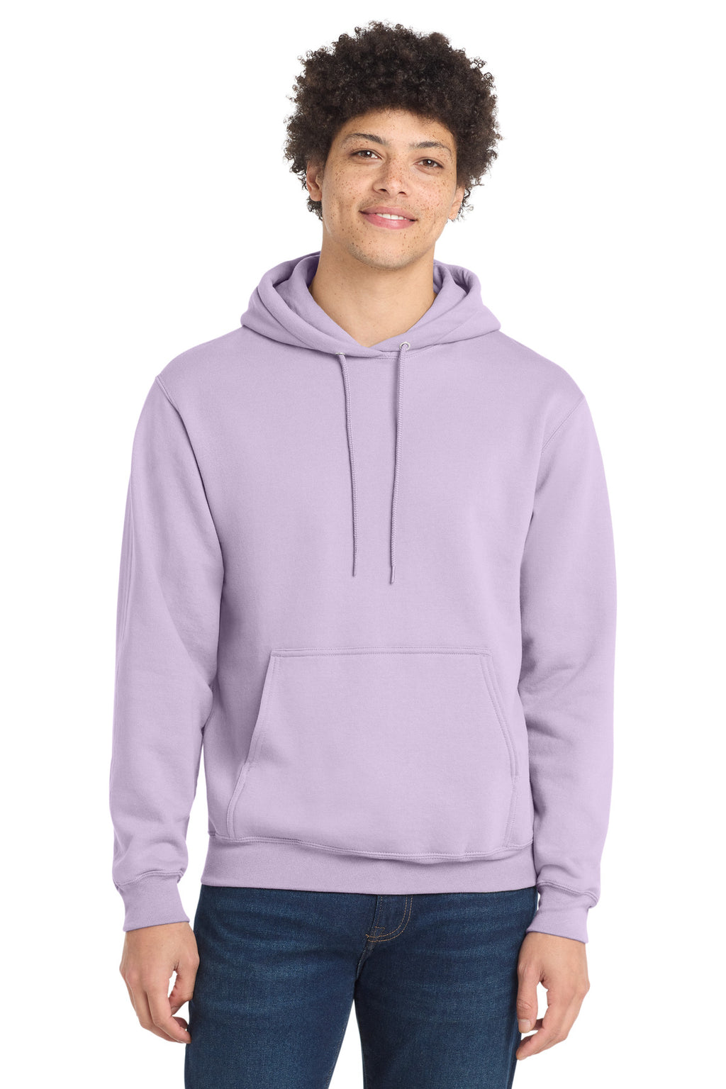Front View of Lavender Port & Co Core Fleece Pullover Hooded Sweatshirt. PC78H