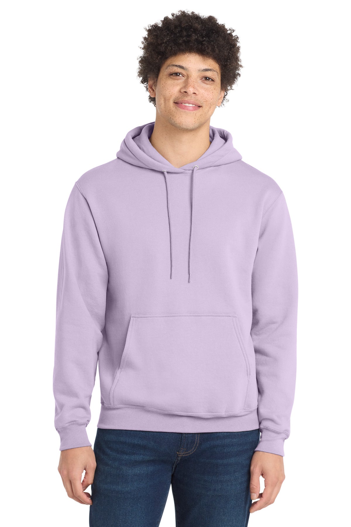 Front View of Lavender Port & Co Core Fleece Pullover Hooded Sweatshirt. PC78H