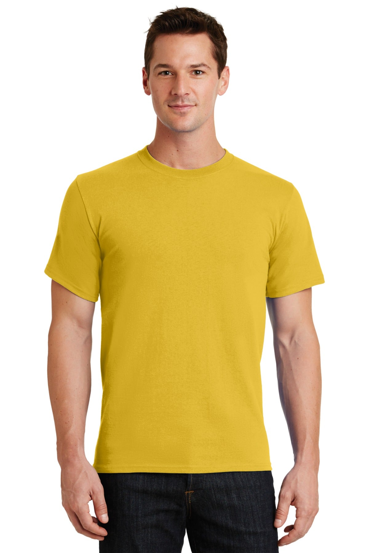 Front View of Lemon Yellow Port & Co Essential Tee. PC61