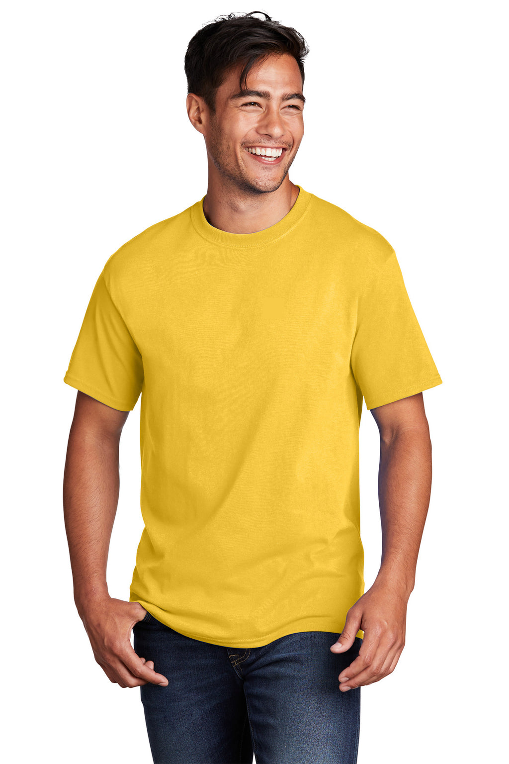 Front View of LemonYllw Port & Co Core Cotton Tee. PC54
