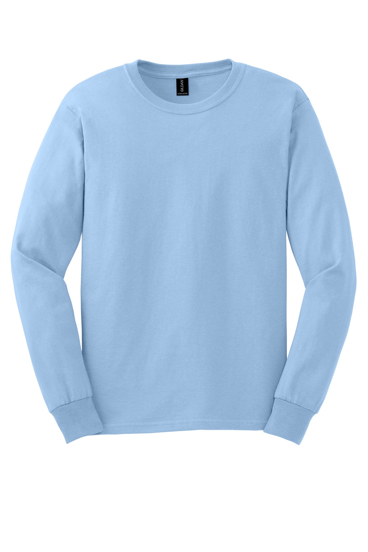 Front View of Light Blue Gildan - Ultra Cotton 100% US Cotton Long Sleeve T-Shirt. G2400