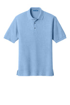 Front View of Light Blue Port Authority Silk Touch Polo K500