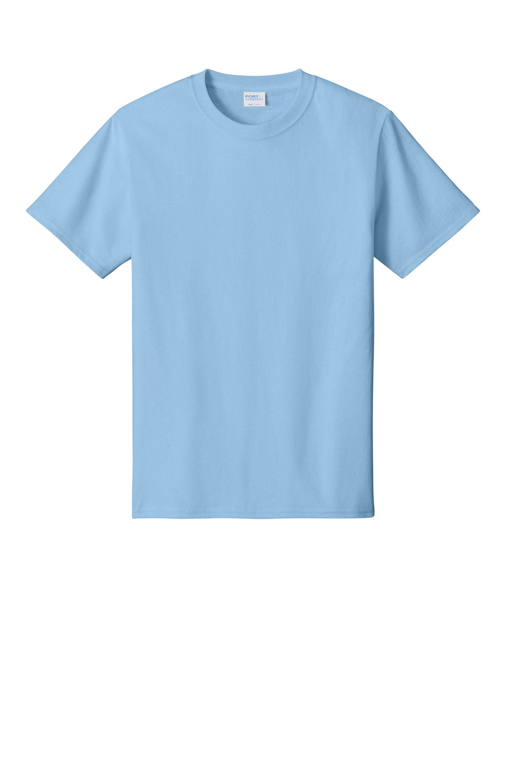 Front View of Light Blue Port & Co Core Cotton Tee. PC54