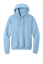 Front View of Light Blue Port & Co Core Fleece Pullover Hooded Sweatshirt. PC78H