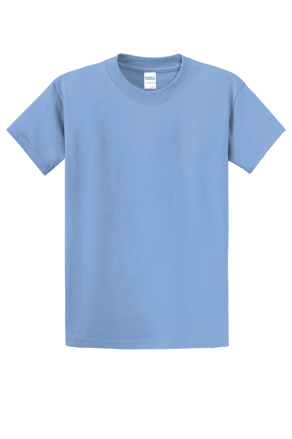 Front View of Light Blue Port & Co Essential Tee. PC61