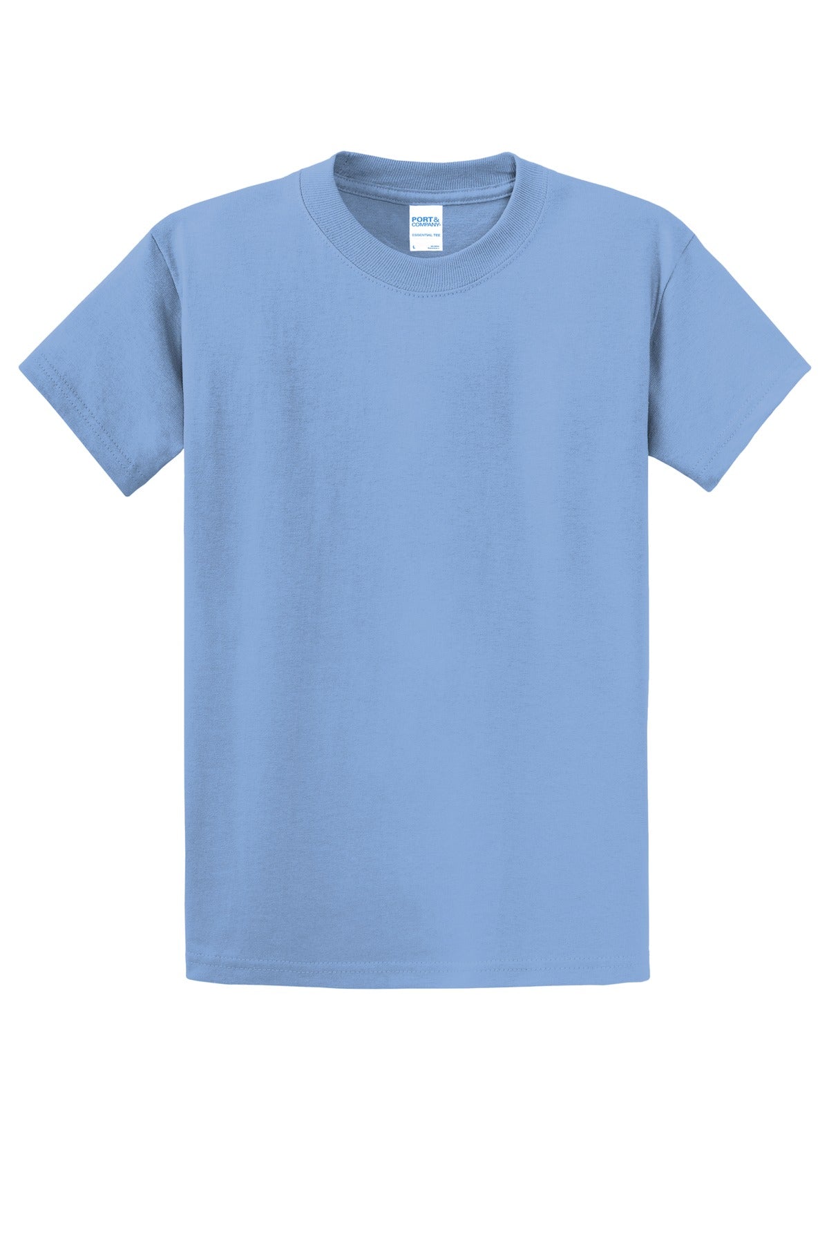 Front View of Light Blue Port & Co Essential Tee. PC61