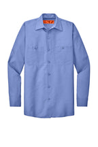 Front View of Light Blue Red Kap Long Sleeve Industrial Work Shirt. SP14