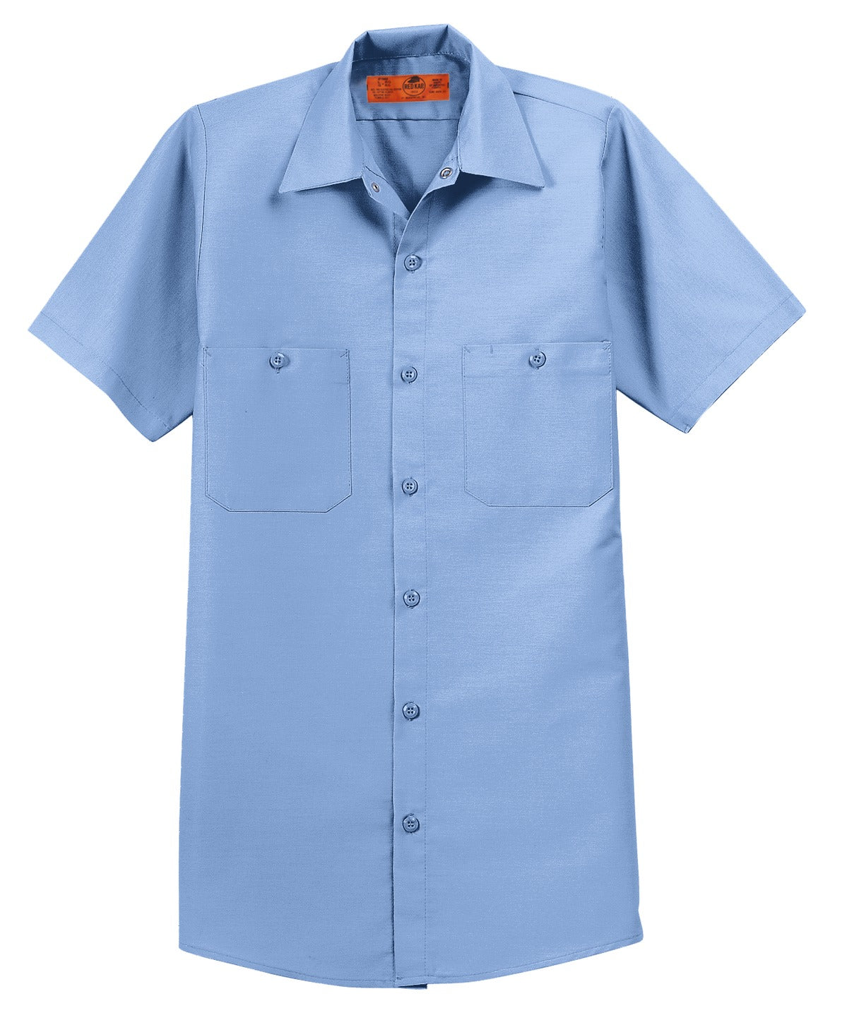 Front View of Light Blue Red Kap Short Sleeve Industrial Work Shirt. SP24