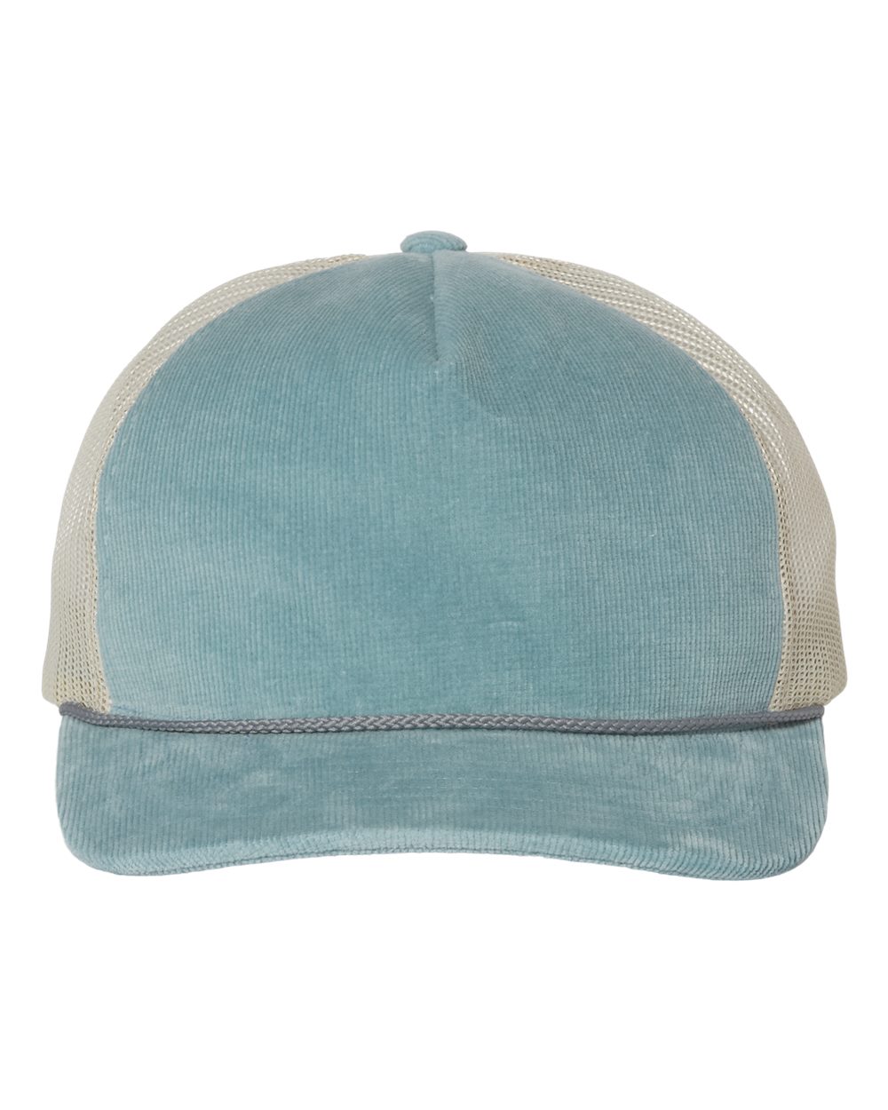 Front View of Light Blue/ Sand Troutdale Corduroy Trucker Cap - 930
