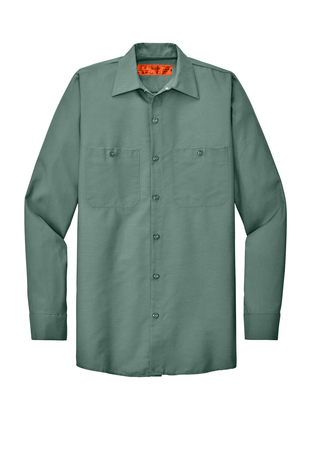 Front View of Light Green Red Kap Long Sleeve Industrial Work Shirt. SP14
