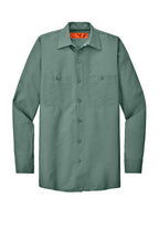 Front View of Light Green Red Kap Long Sleeve Industrial Work Shirt. SP14